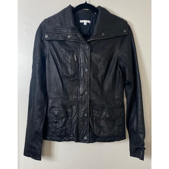 VINCE LEATHER JACKET EDGY GRUNGE BLACK LEATHER MOTO SHAWL COLLAR DESIGNER SOFT - Picture 1 of 13